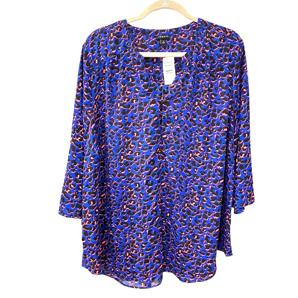 TORRID Harper Neon Leopard Print 3/4 Sleeve Size 3 3X 22-24 New Plus Blue Black
